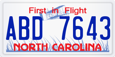 NC license plate ABD7643