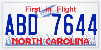 NC license plate ABD7644