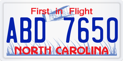 NC license plate ABD7650