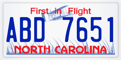 NC license plate ABD7651