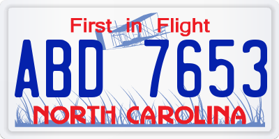 NC license plate ABD7653