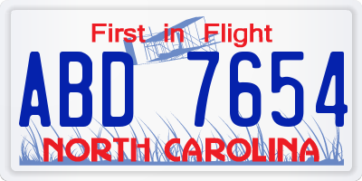 NC license plate ABD7654