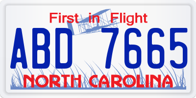 NC license plate ABD7665