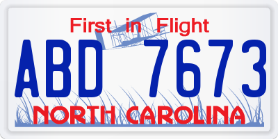 NC license plate ABD7673