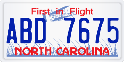 NC license plate ABD7675