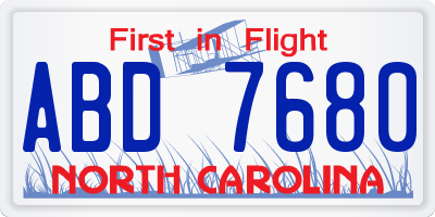 NC license plate ABD7680