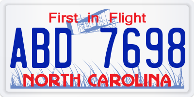 NC license plate ABD7698