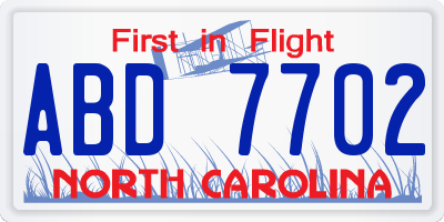 NC license plate ABD7702