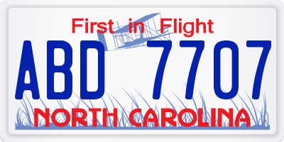 NC license plate ABD7707