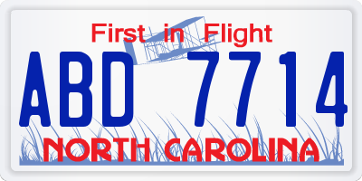 NC license plate ABD7714