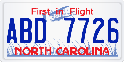 NC license plate ABD7726