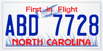 NC license plate ABD7728