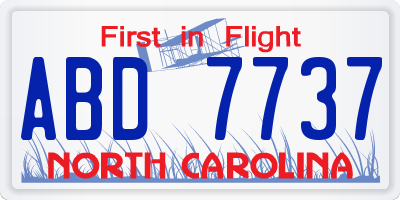 NC license plate ABD7737