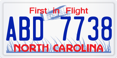 NC license plate ABD7738
