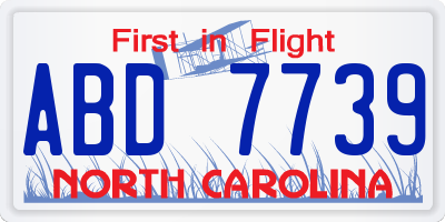 NC license plate ABD7739