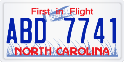 NC license plate ABD7741