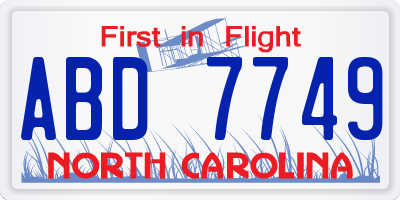NC license plate ABD7749