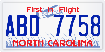 NC license plate ABD7758