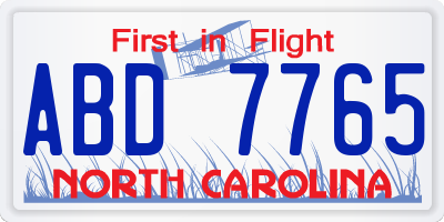 NC license plate ABD7765