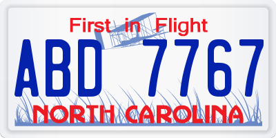 NC license plate ABD7767