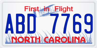 NC license plate ABD7769