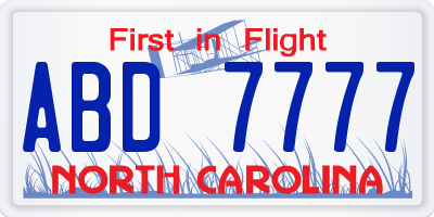 NC license plate ABD7777