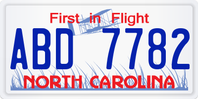 NC license plate ABD7782
