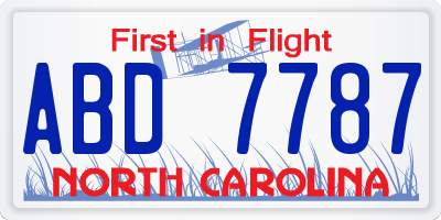 NC license plate ABD7787
