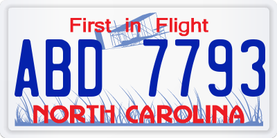 NC license plate ABD7793