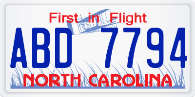 NC license plate ABD7794