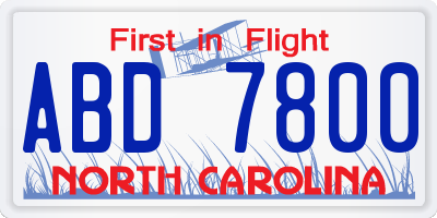 NC license plate ABD7800