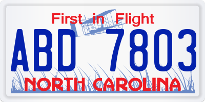 NC license plate ABD7803