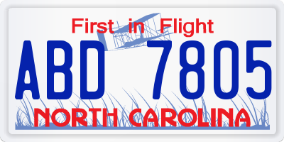 NC license plate ABD7805