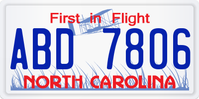 NC license plate ABD7806