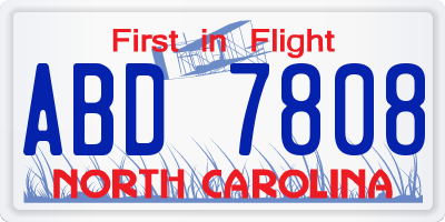 NC license plate ABD7808