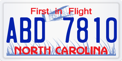NC license plate ABD7810