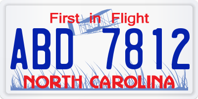 NC license plate ABD7812