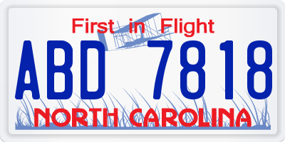 NC license plate ABD7818