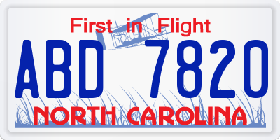 NC license plate ABD7820