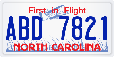 NC license plate ABD7821