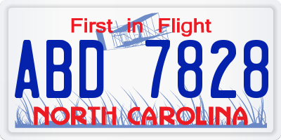 NC license plate ABD7828