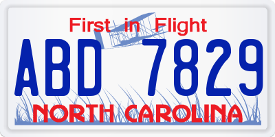 NC license plate ABD7829