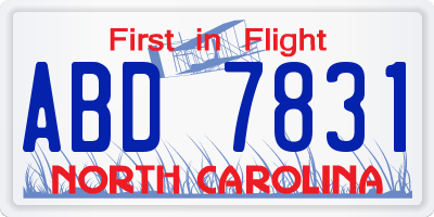 NC license plate ABD7831