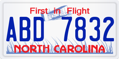 NC license plate ABD7832