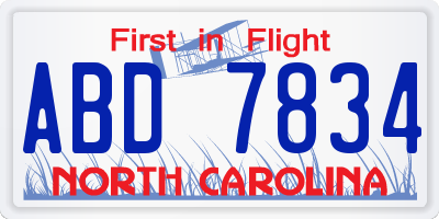 NC license plate ABD7834