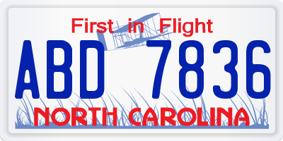 NC license plate ABD7836