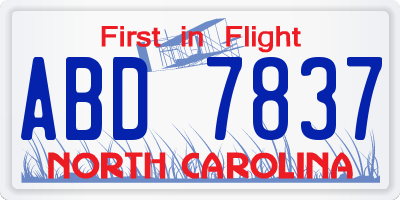 NC license plate ABD7837