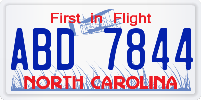 NC license plate ABD7844