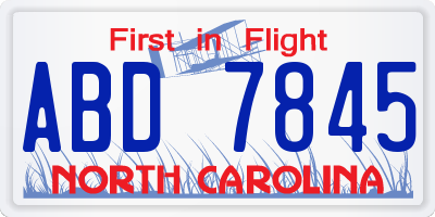 NC license plate ABD7845