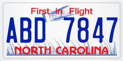 NC license plate ABD7847